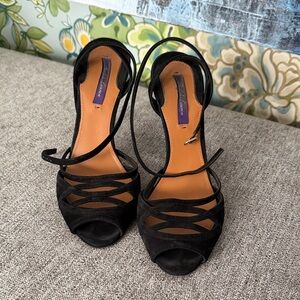 Ralph Lauren Black Strappy Heels SZ 39 1/2